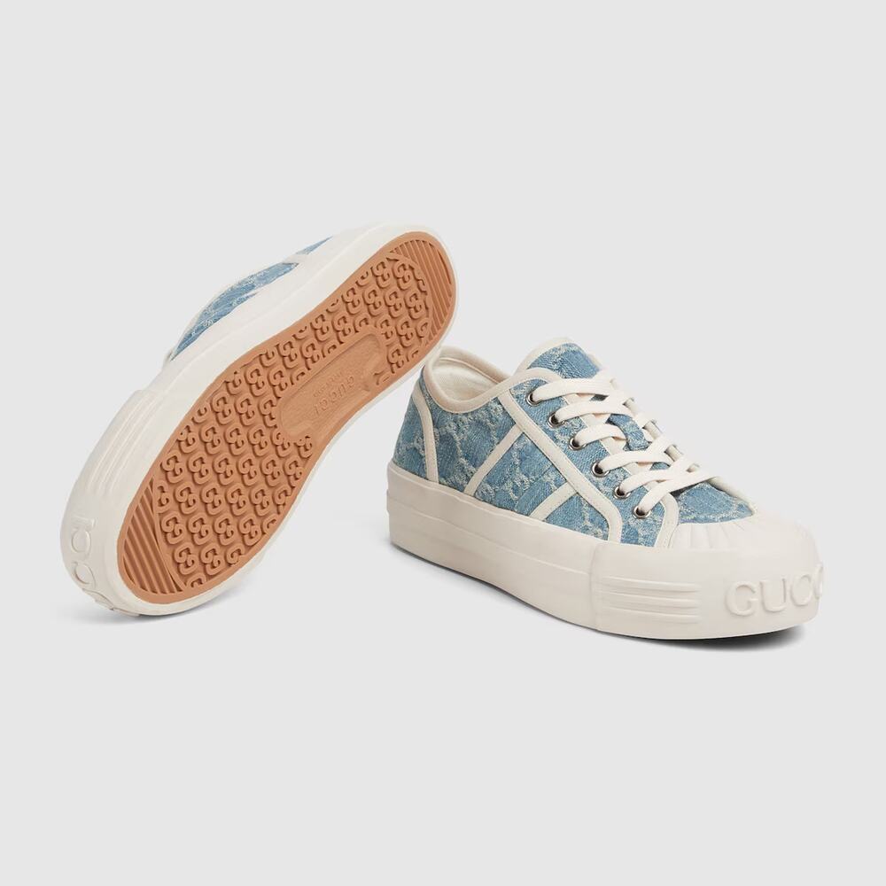 Gucci Chunky Monogram GG Logo Blue Denim Flat Low Top Platform Sneakers 36.5 - Picture 5 of 16
